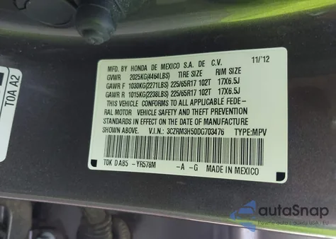 2013 Honda Cr-V Ex from USA, damaged, VIN 3CZRM3H50DG703476